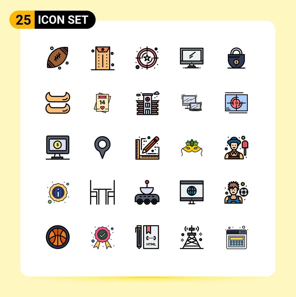 User Interface Pack of 25 Basic Filled line Flat Colors of investment pc service imac monitor Editable Vector Design Elements