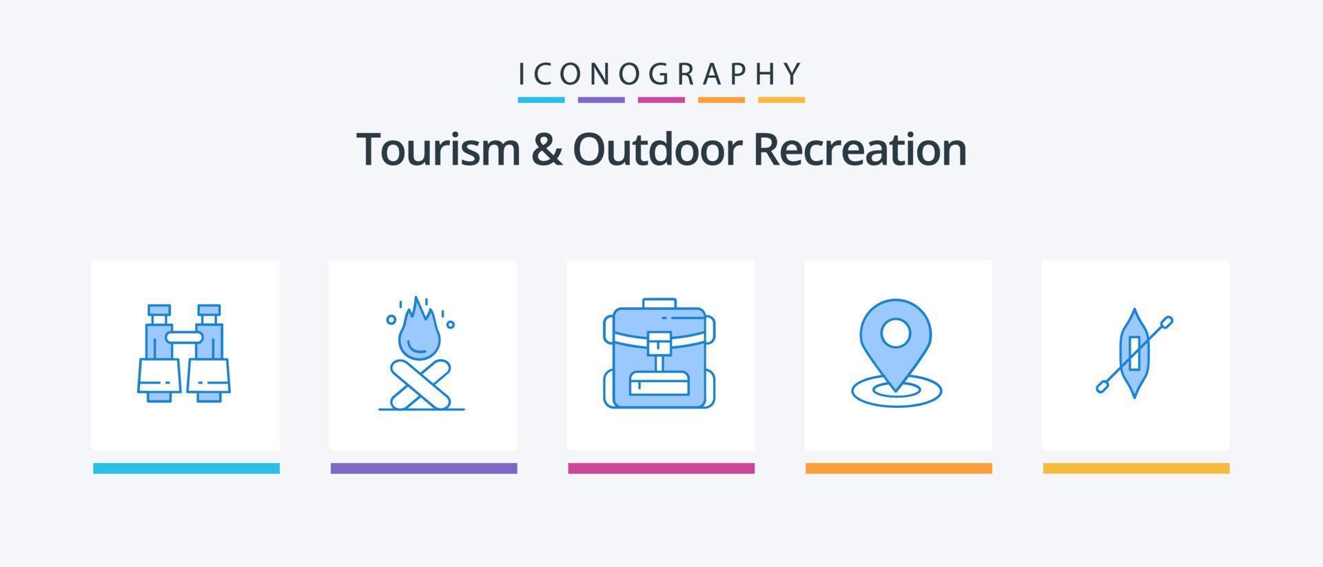 Tourism And Outdoor Recreation Blue 5 Icon Pack Including canoe. hotel. bag . pin. location. Creative Icons Design vector