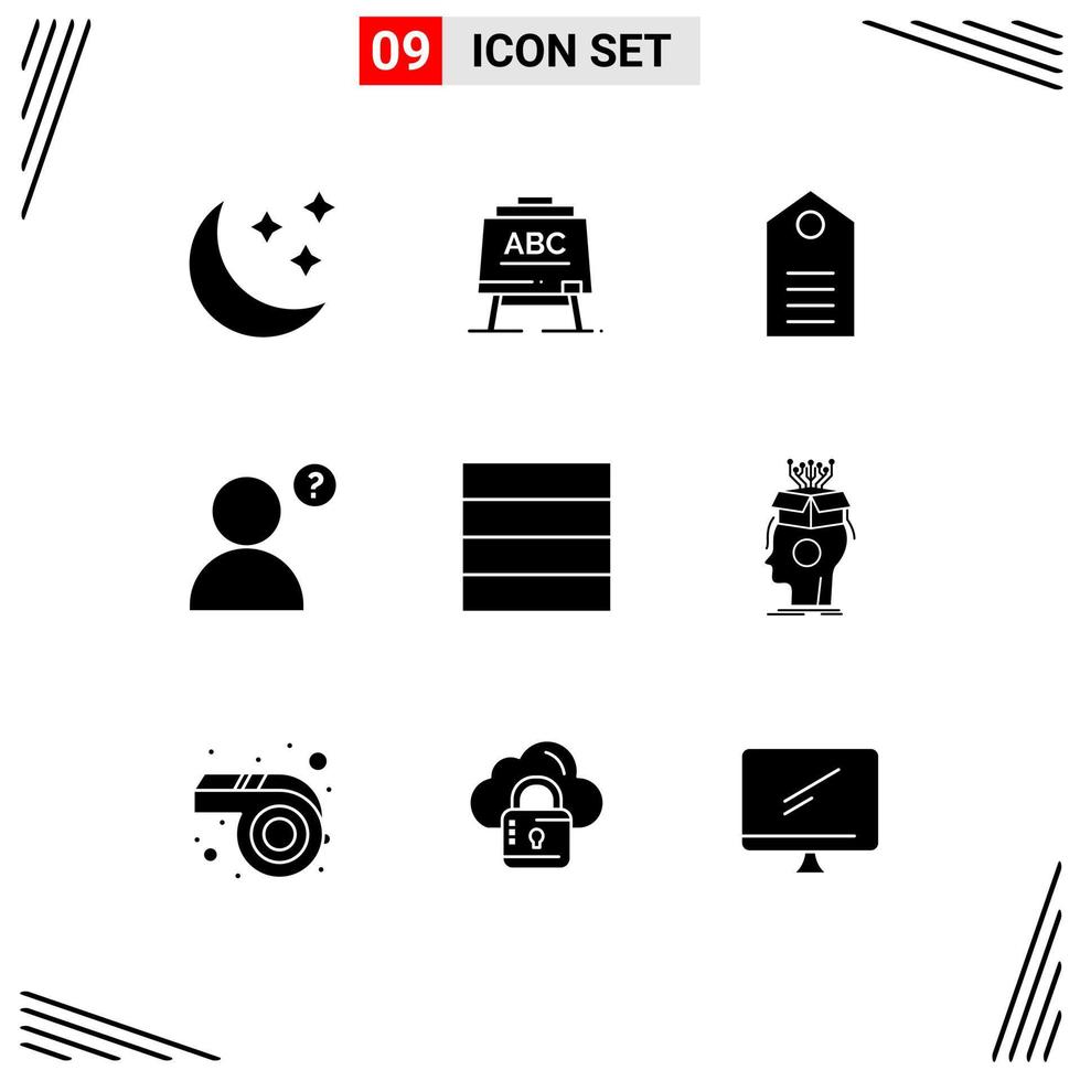 9 User Interface Solid Glyph Pack of modern Signs and Symbols of sousveillance grid clothes profile wear Editable Vector Design Elements