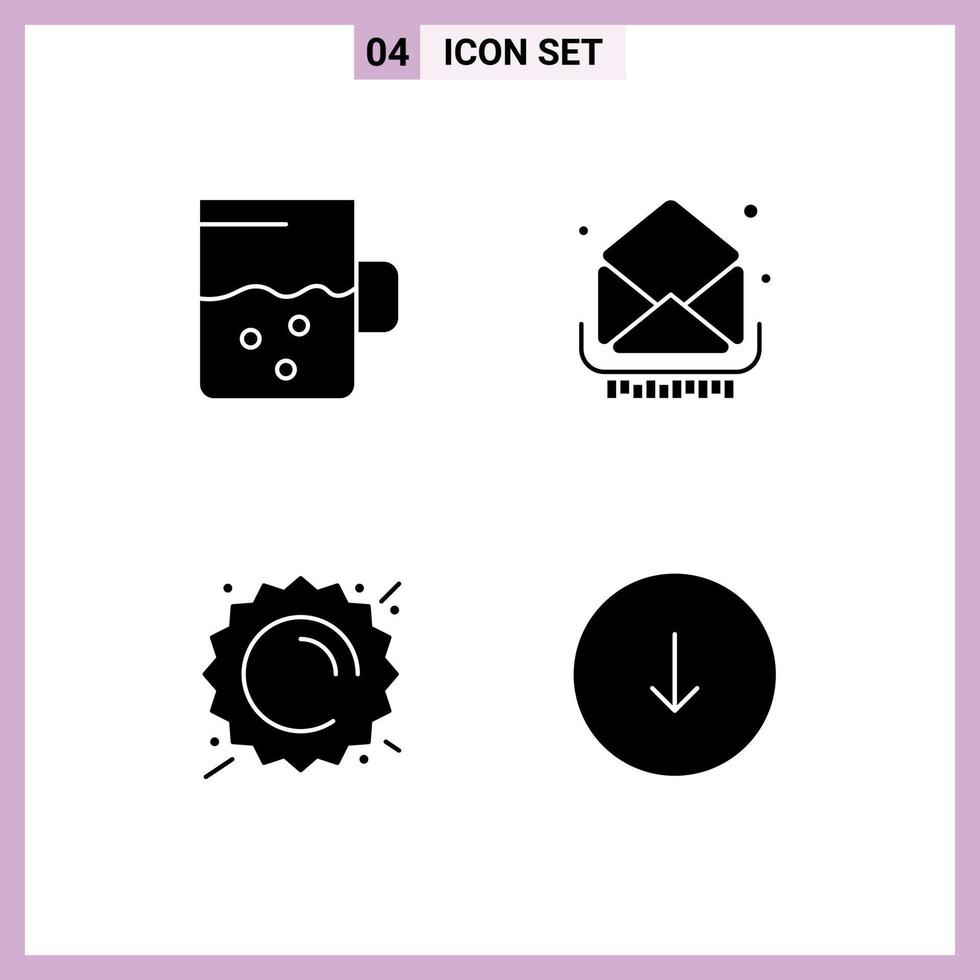 Group of Modern Solid Glyphs Set for cup sun mail inbox weather Editable Vector Design Elements