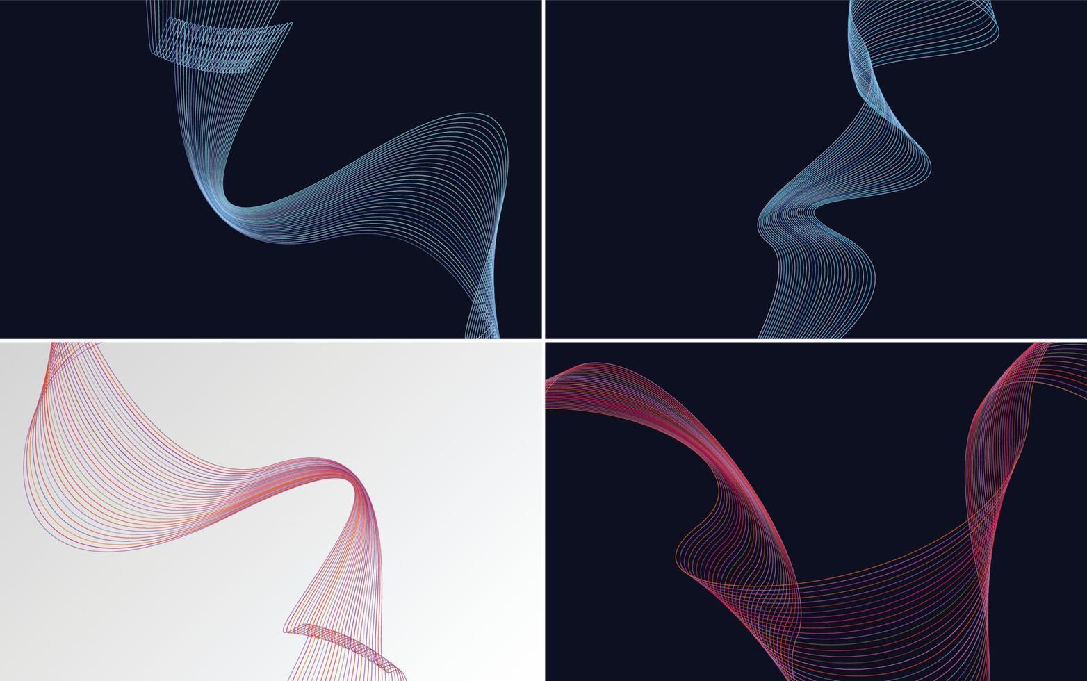 Set of 4 geometric wave pattern background Abstract waving line vector