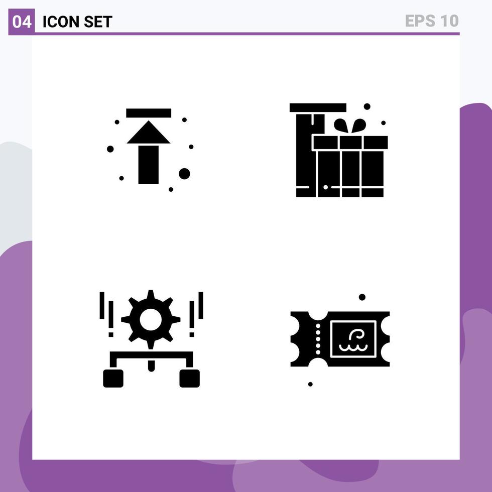 Group of 4 Solid Glyphs Signs and Symbols for arrow configuration upload package management Editable Vector Design Elements