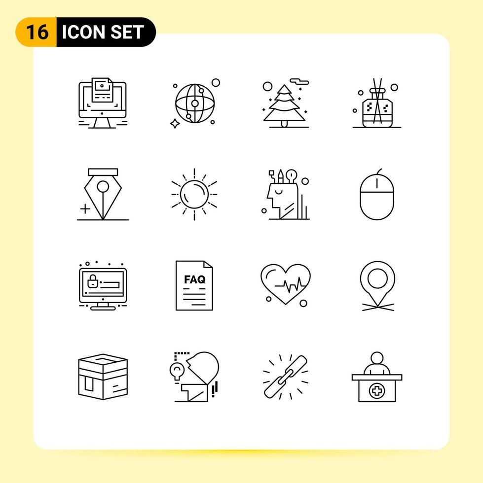 Set of 16 Modern UI Icons Symbols Signs for sun anchor plant add green Editable Vector Design Elements