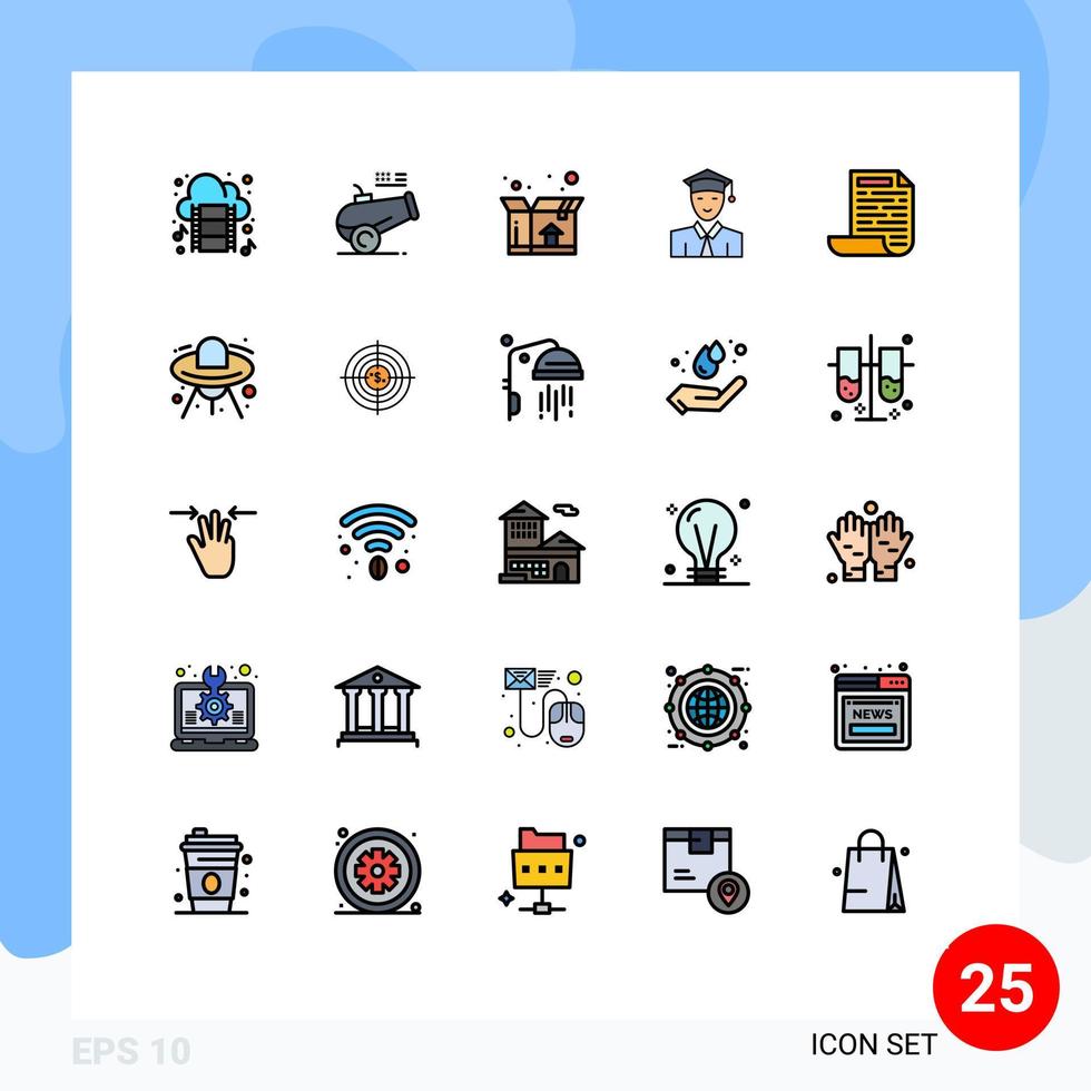 grupo de 25 signos y símbolos de colores planos de línea rellena para elementos de diseño de vectores editables de educación de aprendizaje de cuadro de archivo de documento