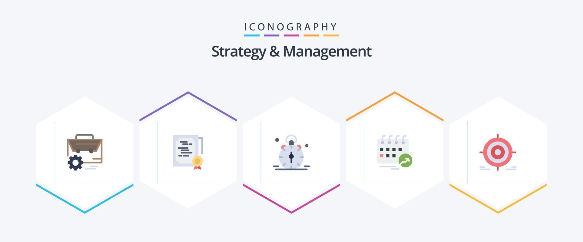 Strategy And Management 25 Flat icon pack including date. appointment. stamp. alert. time vector