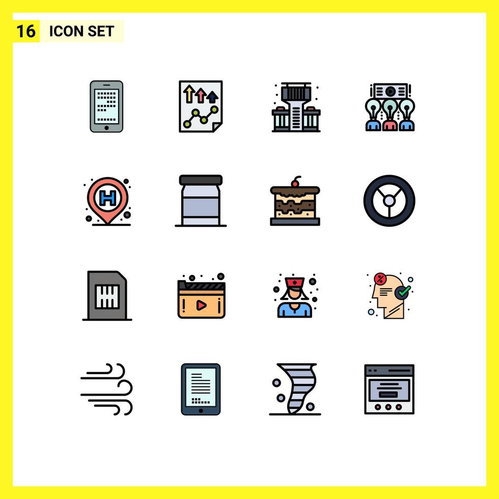 16 Thematic Vector Flat Color Filled Lines and Editable Symbols of hospital training report seminar meeting Editable Creative Vector Design Elements