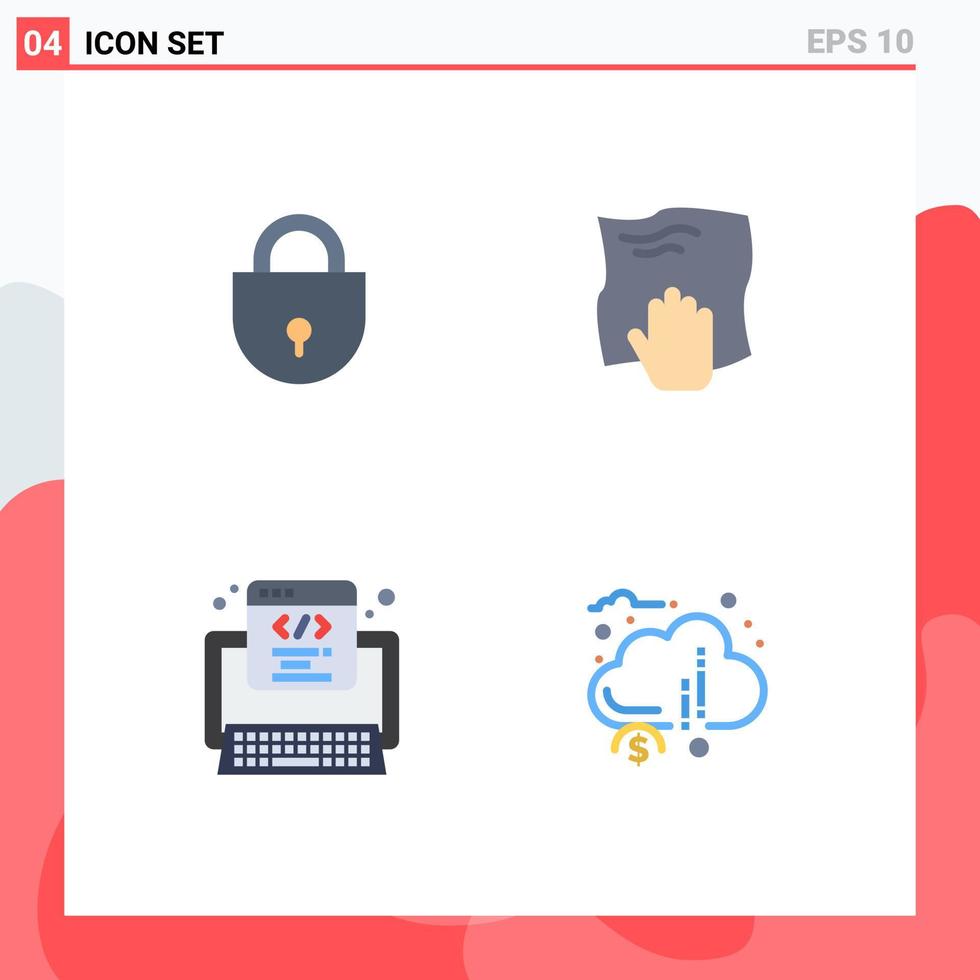4 User Interface Flat Icon Pack of modern Signs and Symbols of internet code security housework program Editable Vector Design Elements