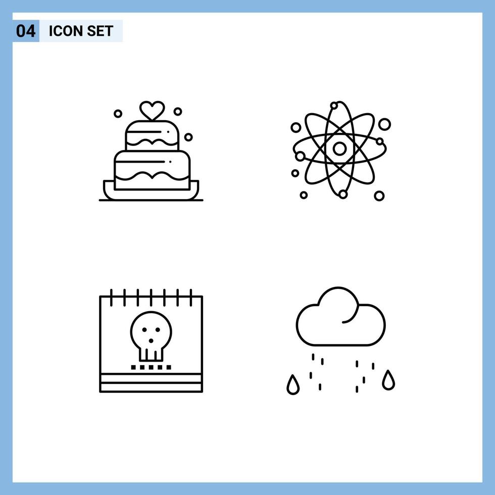 Pack of 4 Modern Filledline Flat Colors Signs and Symbols for Web Print Media such as cake ghost wedding molecule holiday Editable Vector Design Elements