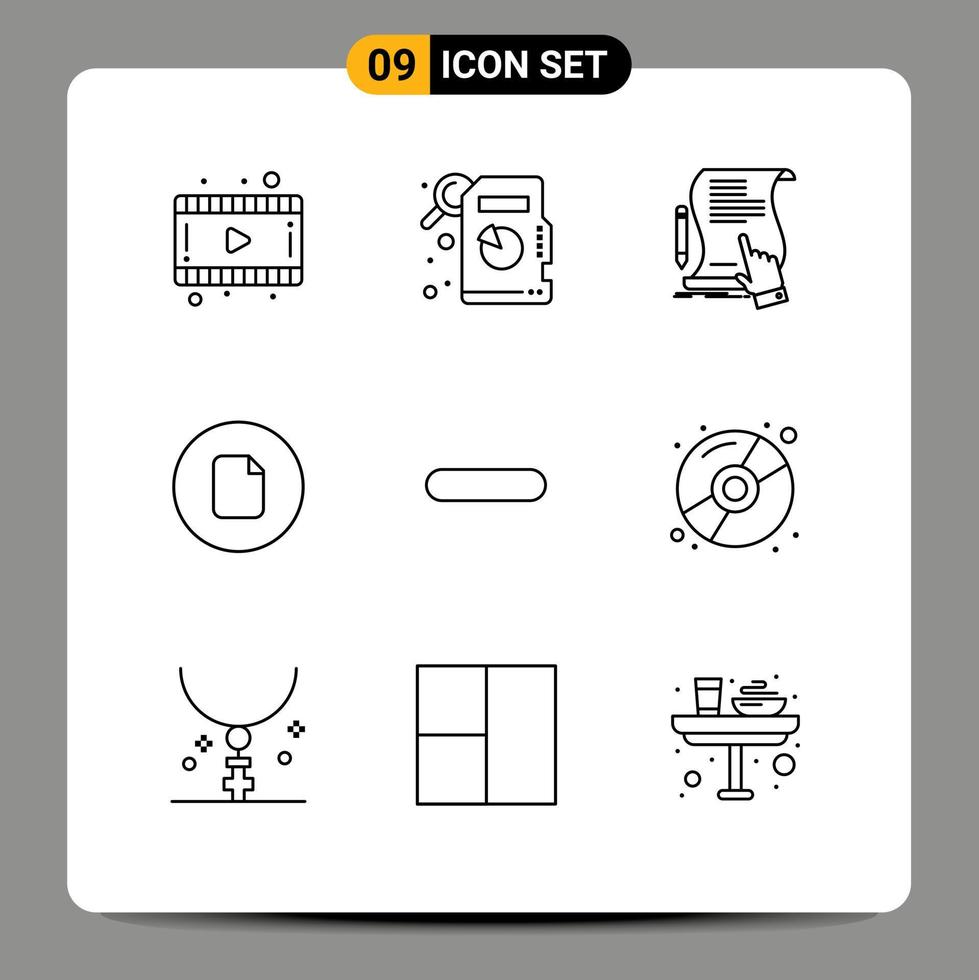 Universal Icon Symbols Group of 9 Modern Outlines of minus delete sign ui file Editable Vector Design Elements
