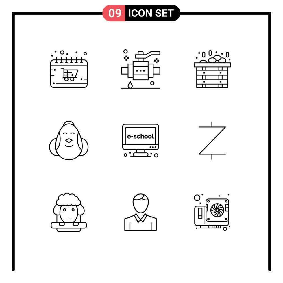 Pictogram Set of 9 Simple Outlines of e baby valve easter egg Editable Vector Design Elements