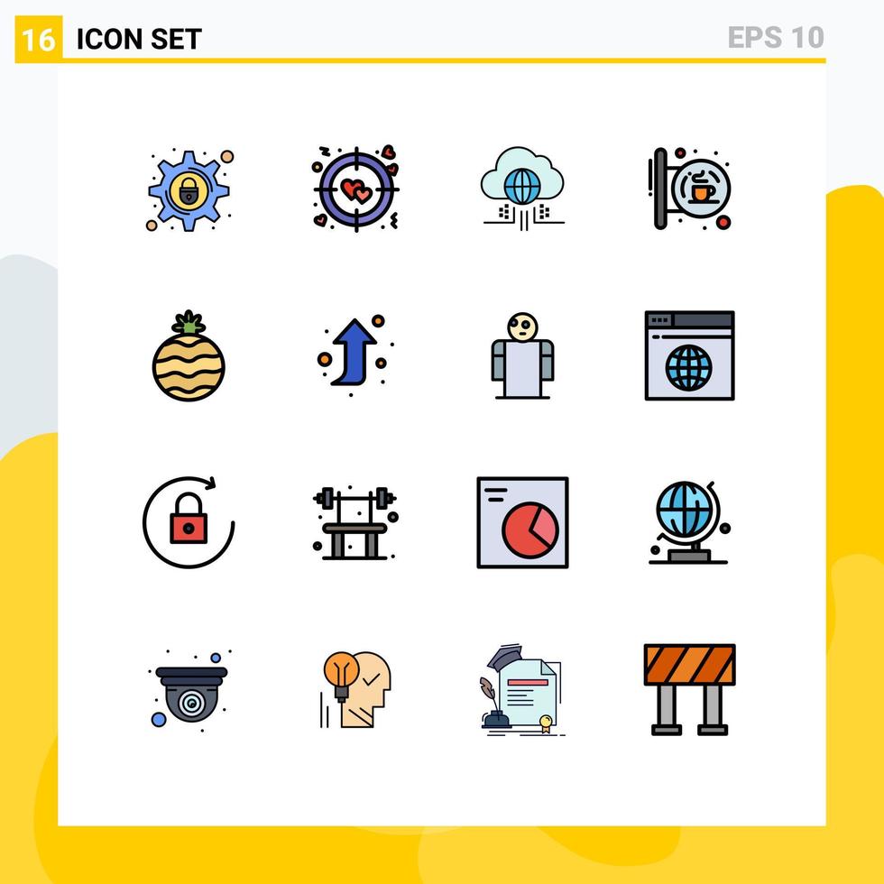 16 Flat Color Filled Line concept for Websites Mobile and Apps pineapple signal think shop coffee Editable Creative Vector Design Elements