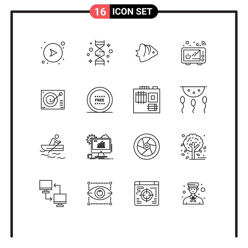 Pictogram Set of 16 Simple Outlines of microwave cooking genome connect schooling Editable Vector Design Elements