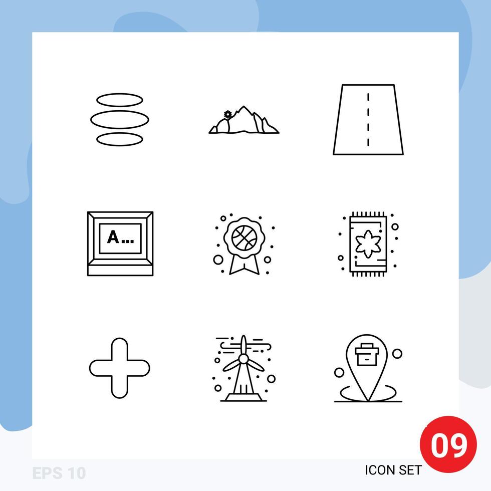 9 Universal Outlines Set for Web and Mobile Applications monitor typing scene screen grid Editable Vector Design Elements