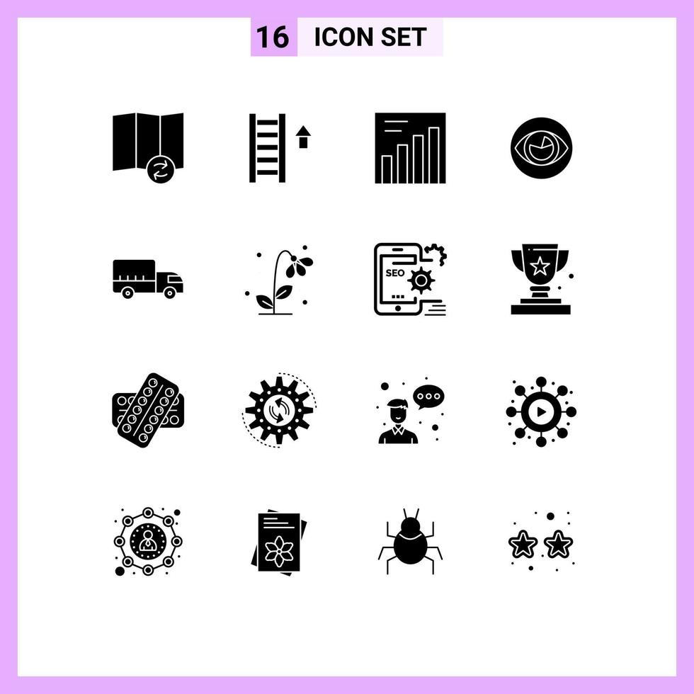 16 Solid Glyph concept for Websites Mobile and Apps truck logistics graph delivery reality Editable Vector Design Elements