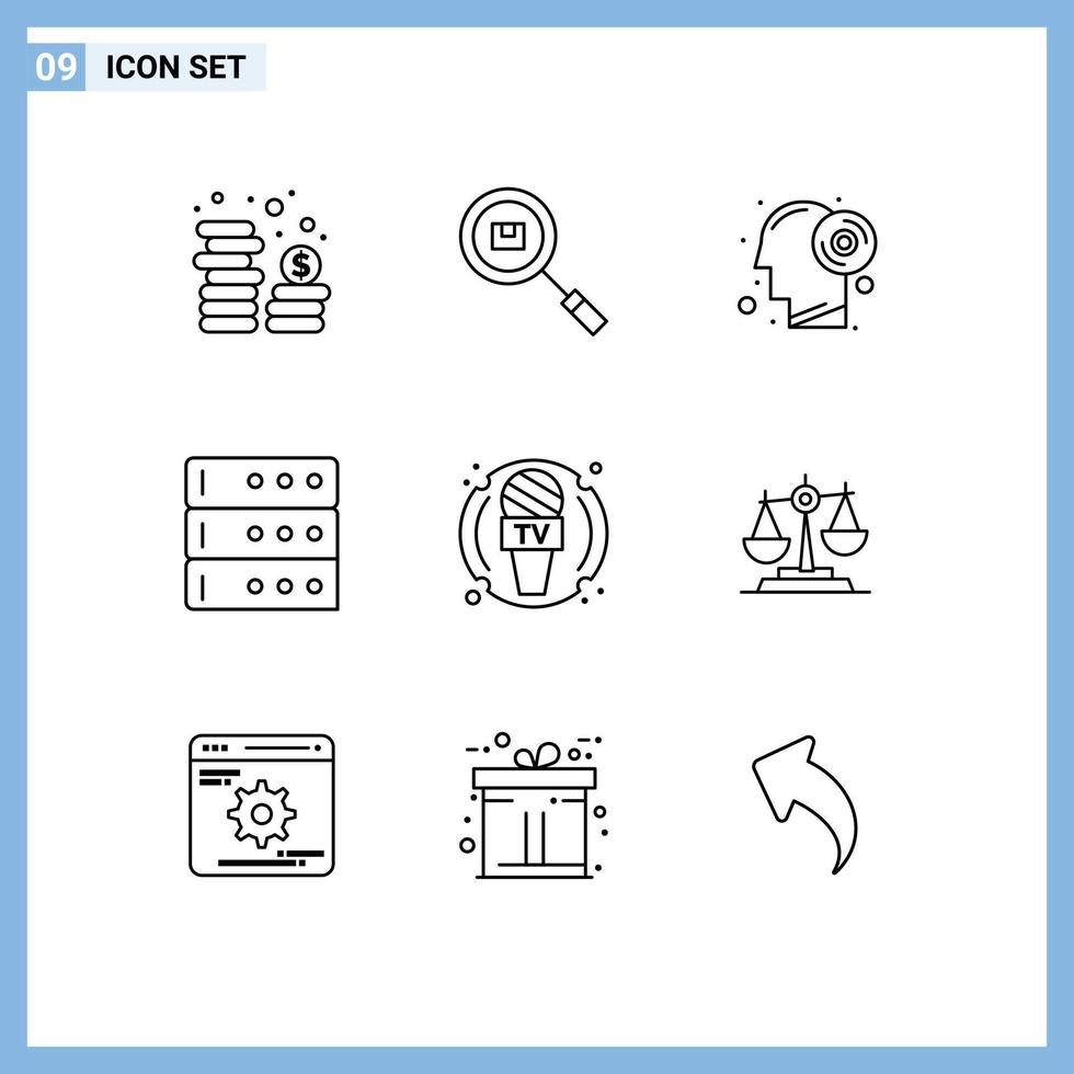 Set of 9 Modern UI Icons Symbols Signs for journalist server search database productivity Editable Vector Design Elements