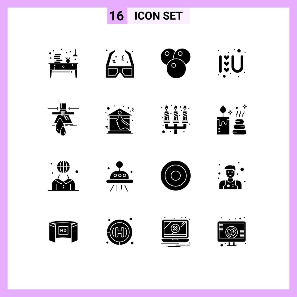 16 glifos sólidos universales establecidos para aplicaciones web y móviles fugas amor signo cine amor logo corazón elementos de diseño vectorial editables vector