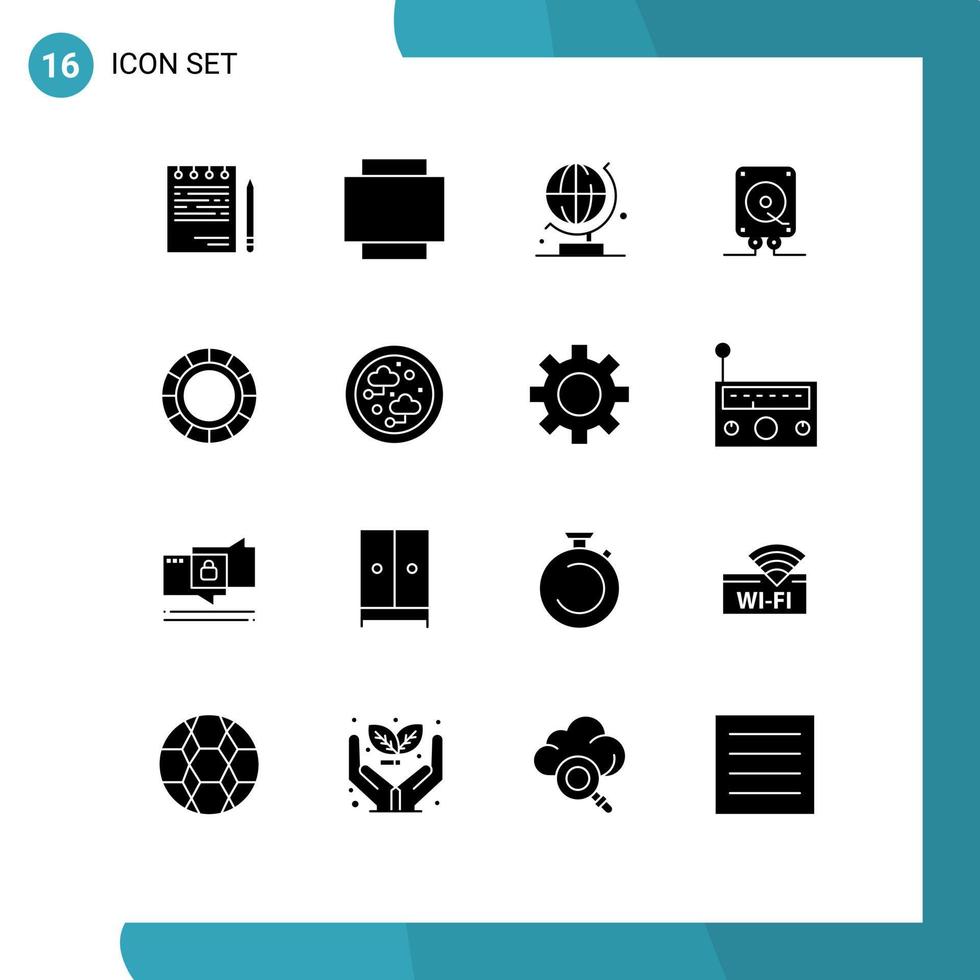 Modern Set of 16 Solid Glyphs and symbols such as connected creative globe color wheel computing Editable Vector Design Elements