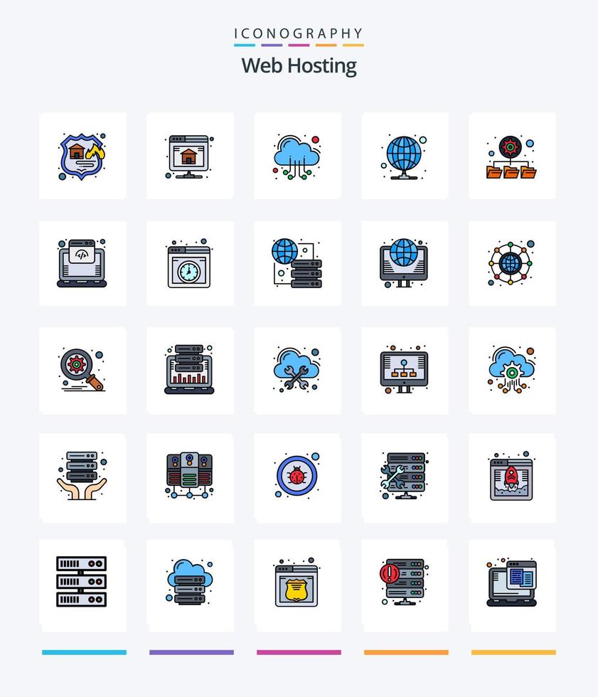 Creative Web Hosting 25 Line FIlled icon pack  Such As folders. server. cloud. proxy. hosting vector