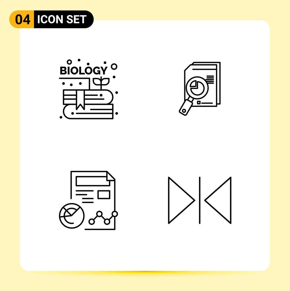 Mobile Interface Line Set of 4 Pictograms of book data knowledge analytic report Editable Vector Design Elements