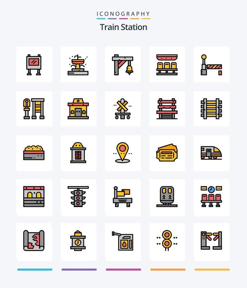 Creative Train Station 25 Line FIlled icon pack  Such As train. travel. bell. transportation. seats vector