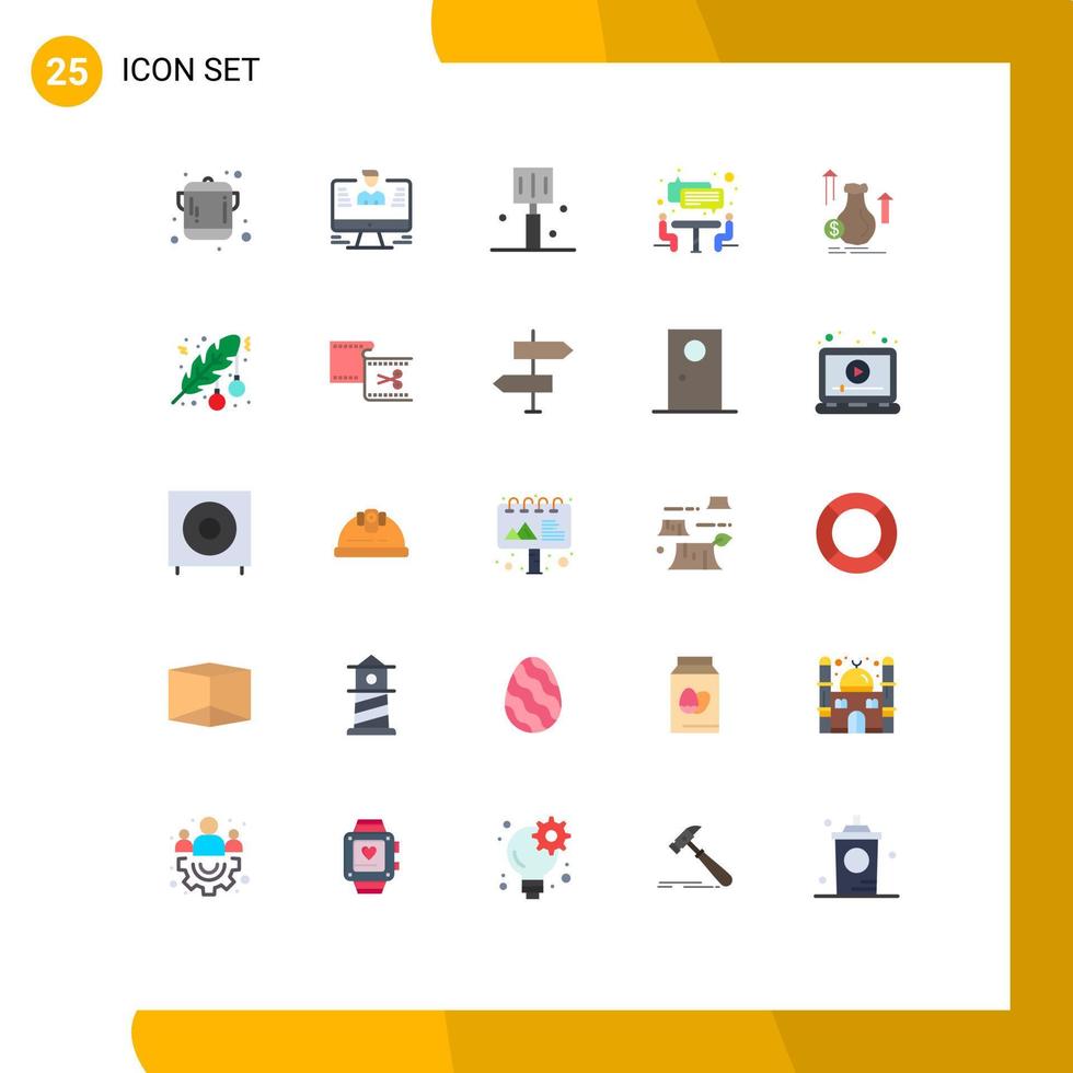 Flat Color Pack of 25 Universal Symbols of dollar money drink teamwork interview Editable Vector Design Elements