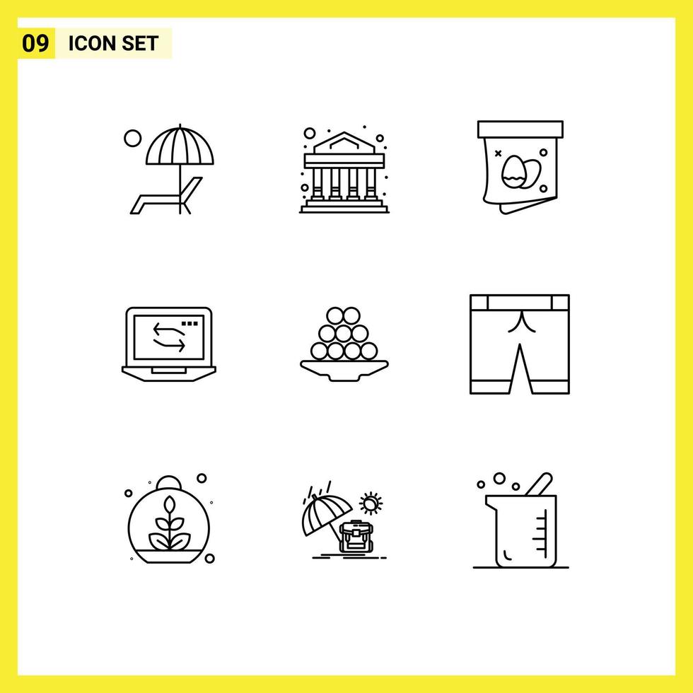Pictogram Set of 9 Simple Outlines of delicacy hardware egg laptop computer Editable Vector Design Elements
