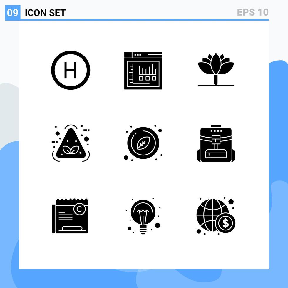 Mobile Interface Solid Glyph Set of 9 Pictograms of organic leaf spring flower circle item Editable Vector Design Elements