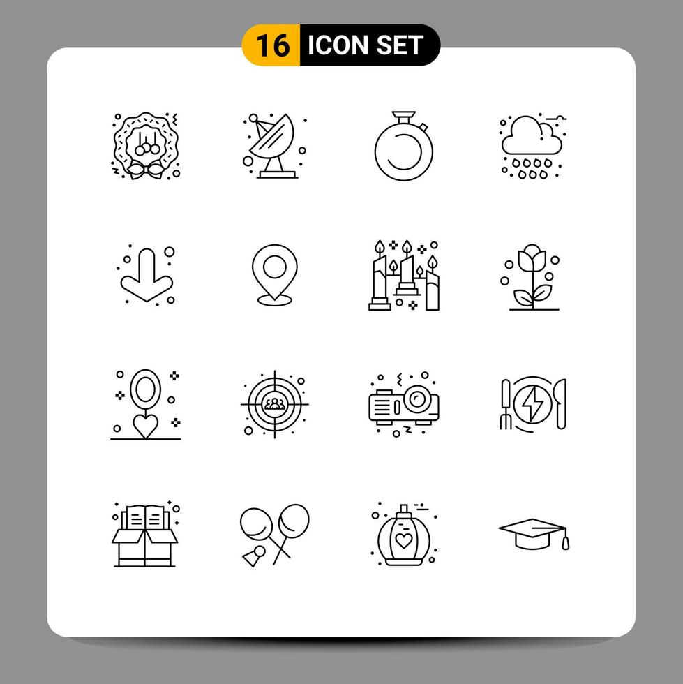 Set of 16 Modern UI Icons Symbols Signs for arrow rain camposs cloud watch Editable Vector Design Elements