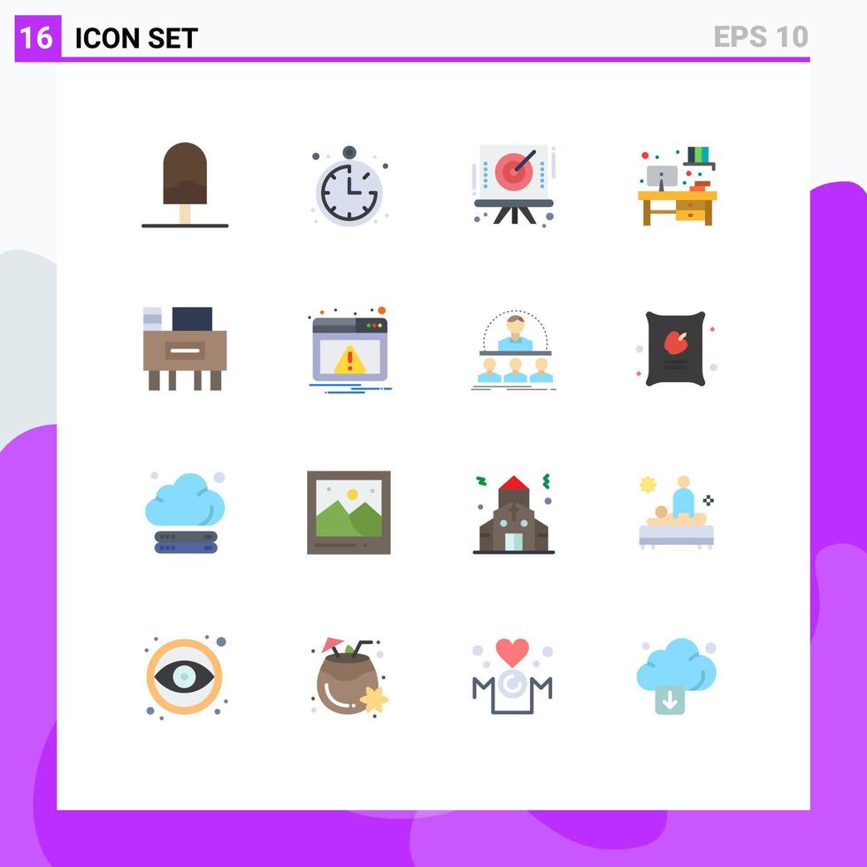 grupo de 16 signos y símbolos de colores planos para la oficina de la junta de educación web paquete editable de elementos de diseño de vectores creativos