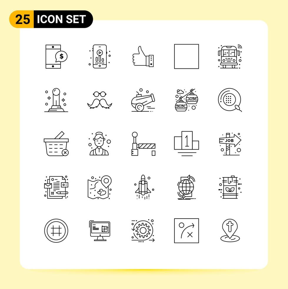 Editable Vector Line Pack of 25 Simple Lines of public view finger full screen up Editable Vector Design Elements