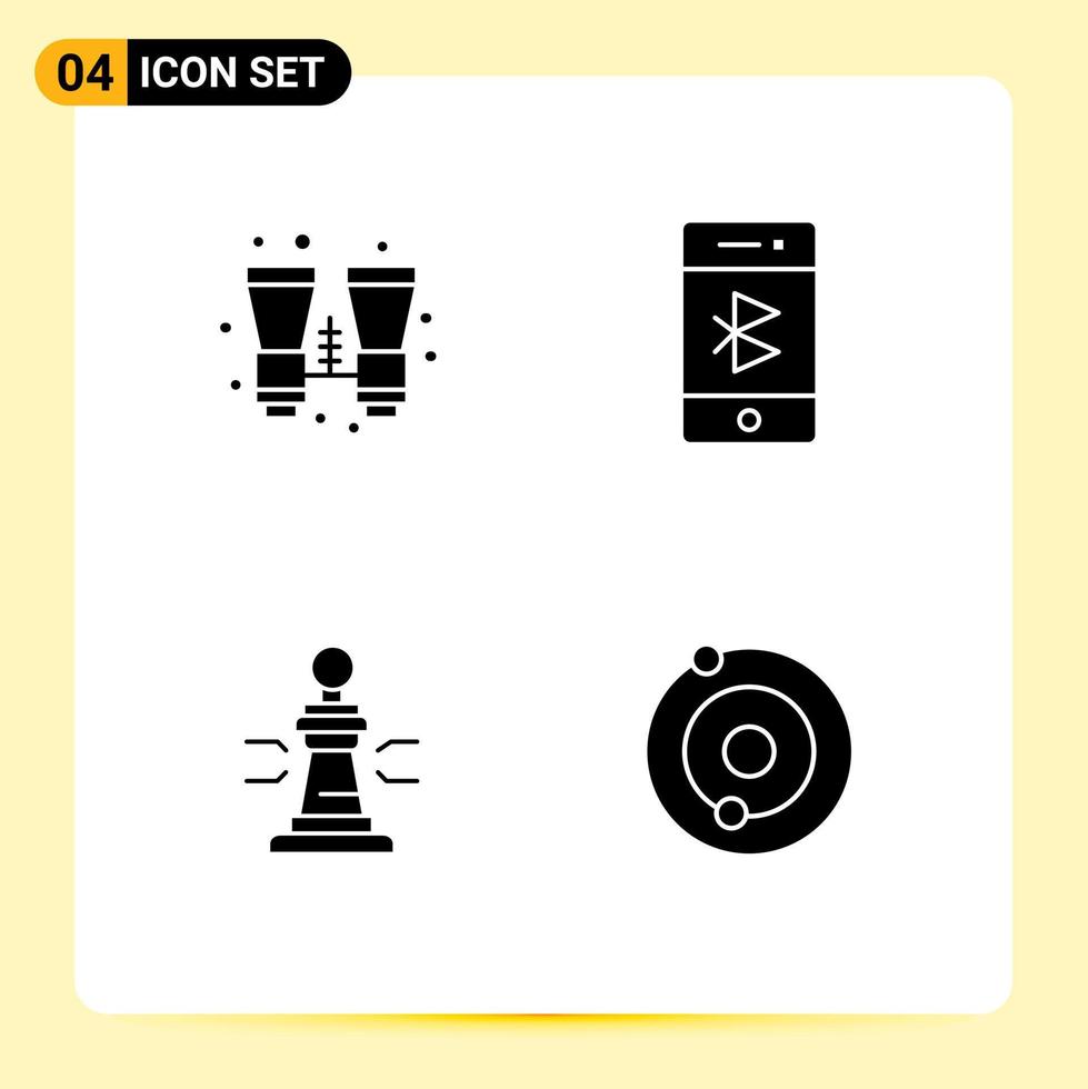 4 glifos sólidos vectoriales temáticos y símbolos editables de elementos de diseño vectorial editables del jugador de conexión de viaje de ajedrez binocular vector