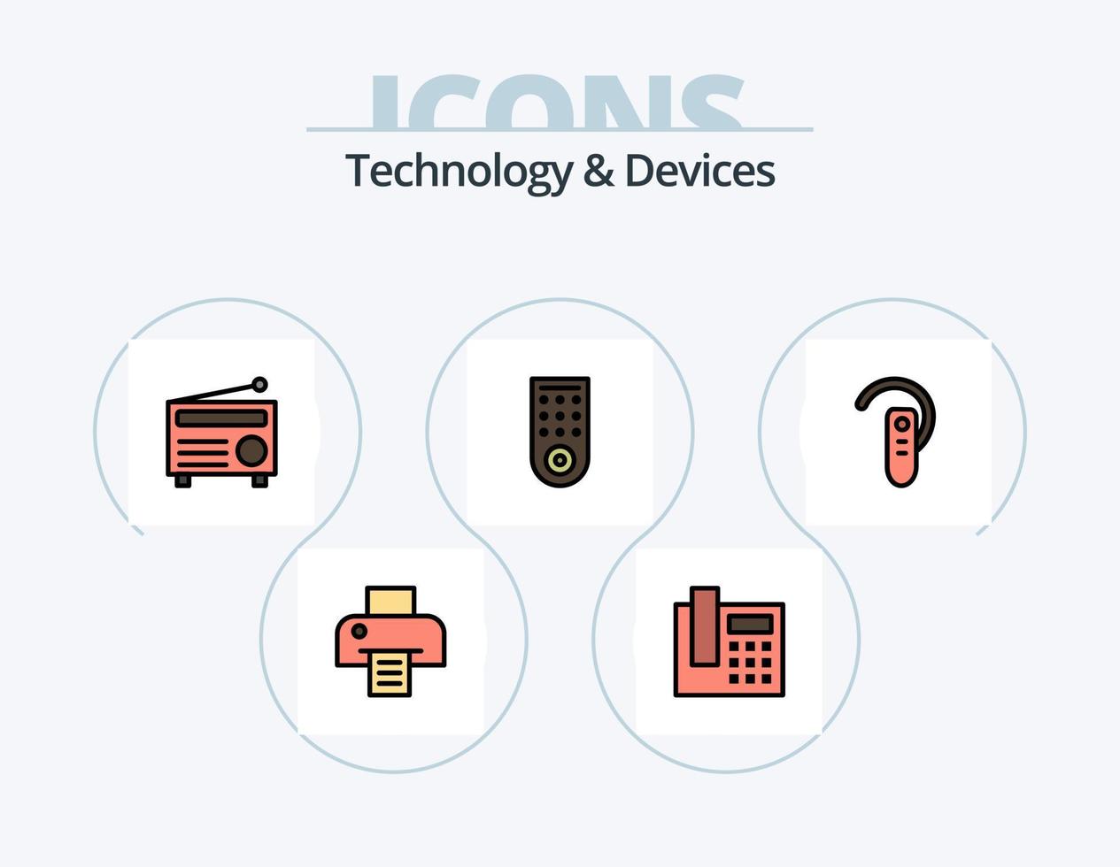 diseño de iconos del paquete de iconos llenos de línea de dispositivos 5. teléfono. carrete. proyector. película. álbum vector