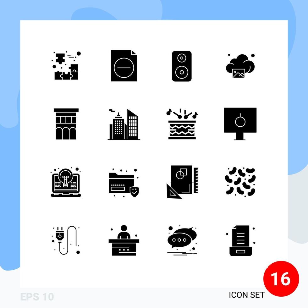 Mobile Interface Solid Glyph Set of 16 Pictograms of house architecture speaker technology gallery Editable Vector Design Elements