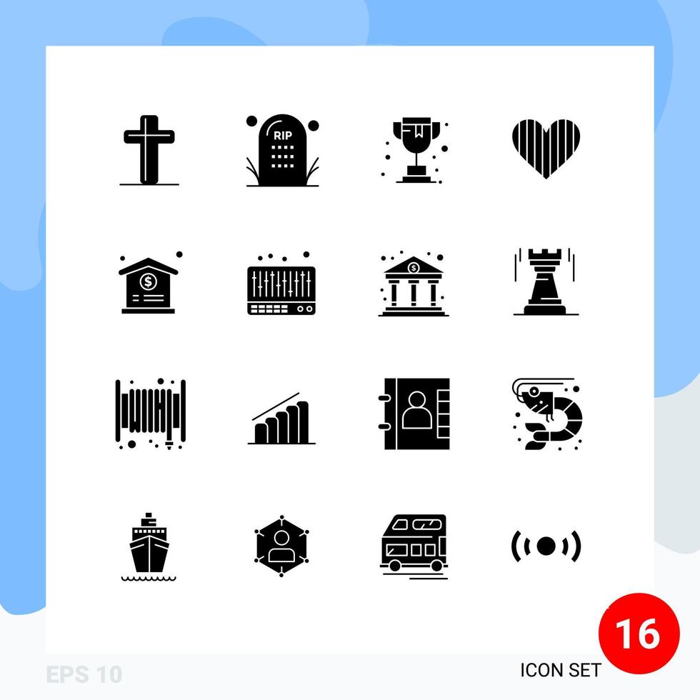 Solid Glyph Pack of 16 Universal Symbols of medical favorite halloween like heart Editable Vector Design Elements
