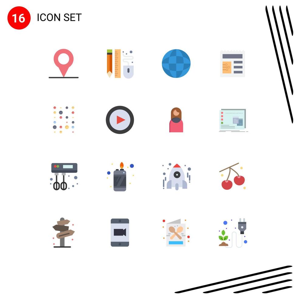 Pack of 16 creative Flat Colors of play scince location instructure data unstructure Editable Pack of Creative Vector Design Elements