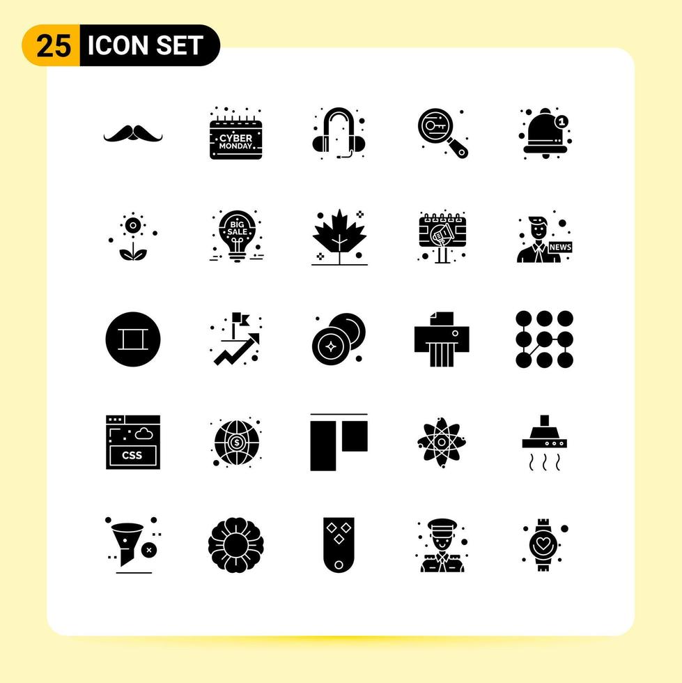 Group of 25 Solid Glyphs Signs and Symbols for security research monday keywords sound Editable Vector Design Elements