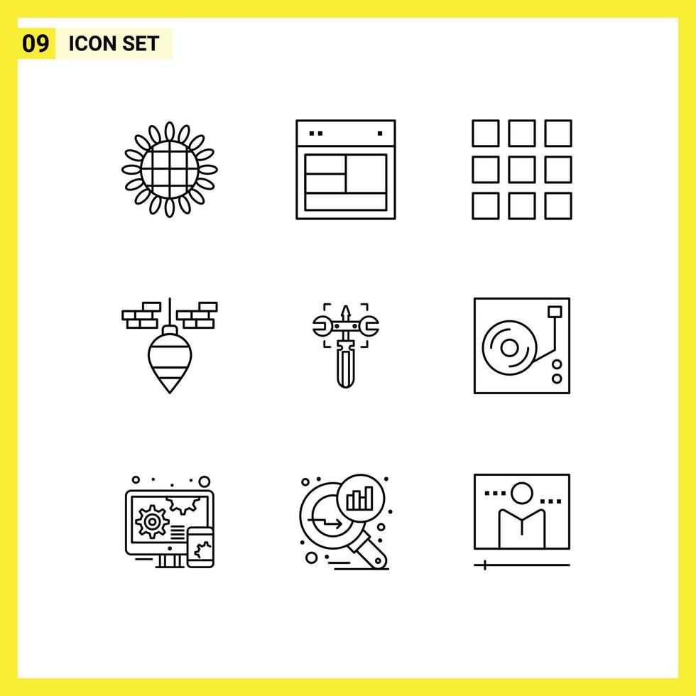 Modern Set of 9 Outlines and symbols such as wrench setting website tool bob Editable Vector Design Elements