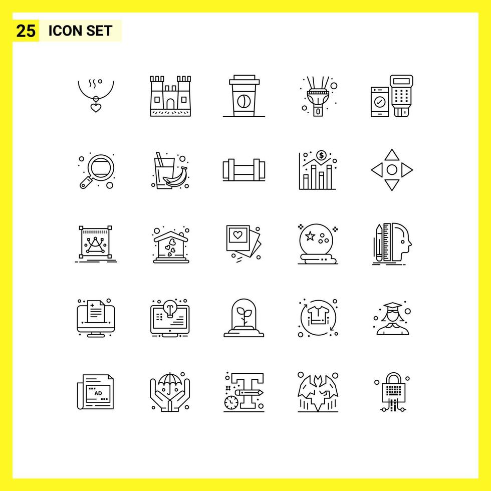 Editable Vector Line Pack of 25 Simple Lines of scan payment coffee code light Editable Vector Design Elements