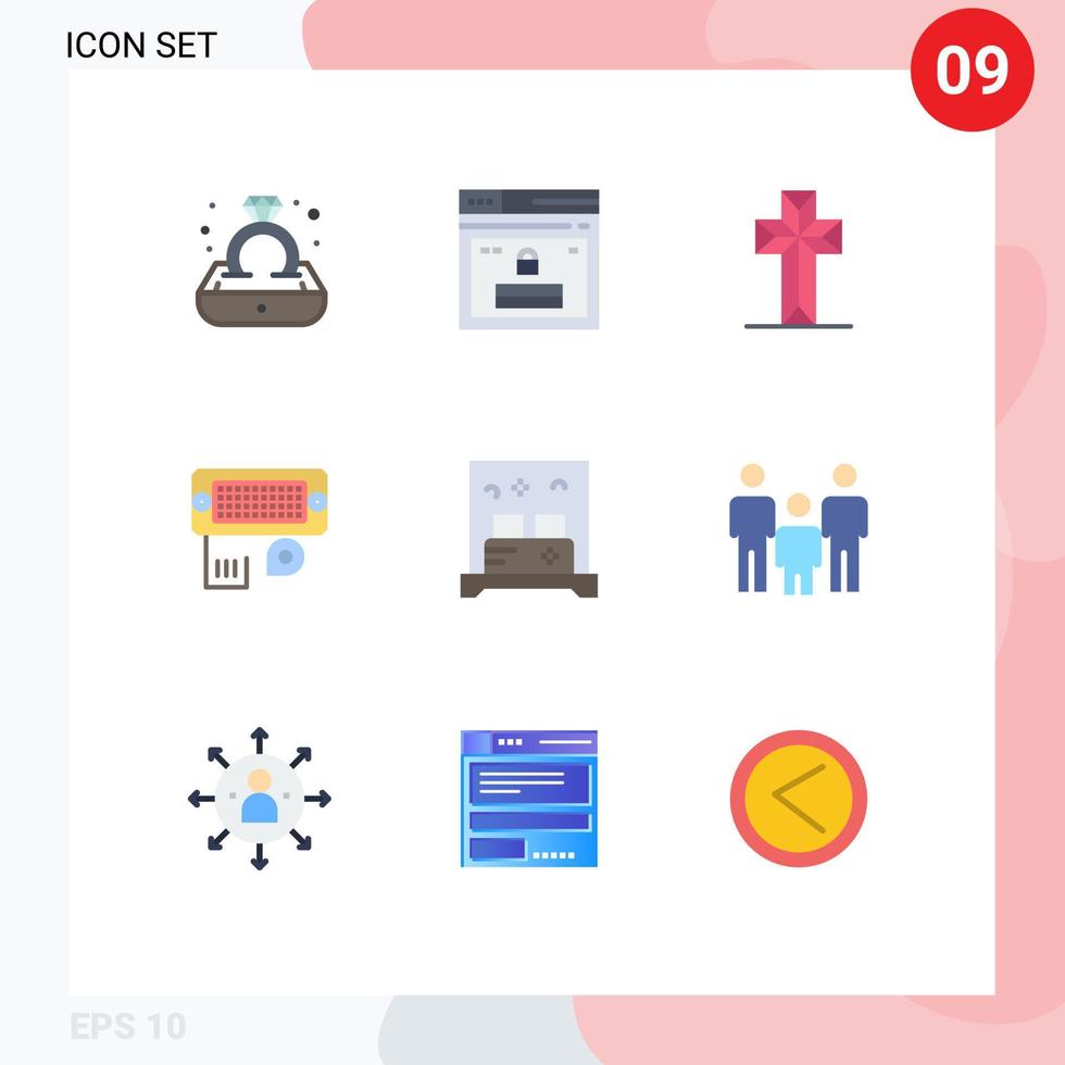 Pack of 9 Modern Flat Colors Signs and Symbols for Web Print Media such as bed data password connection easter Editable Vector Design Elements