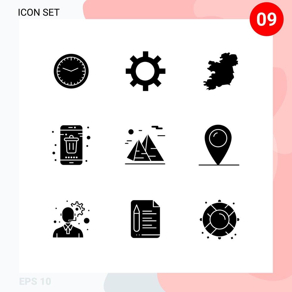 User Interface Pack of 9 Basic Solid Glyphs of hiking smartphone world mobile contact Editable Vector Design Elements