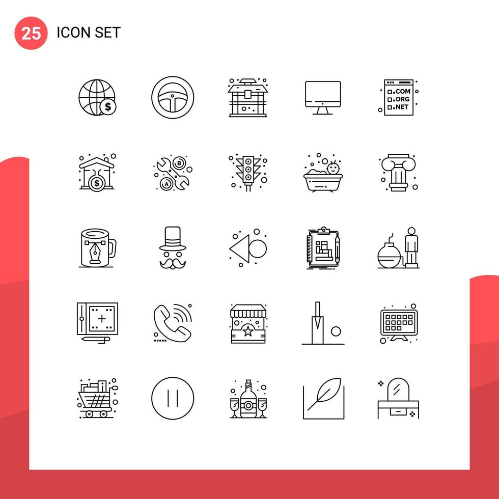 grupo de 25 líneas modernas establecidas para elementos de diseño vectorial editables de computadora de pantalla de arquitectura de hardware de código vector