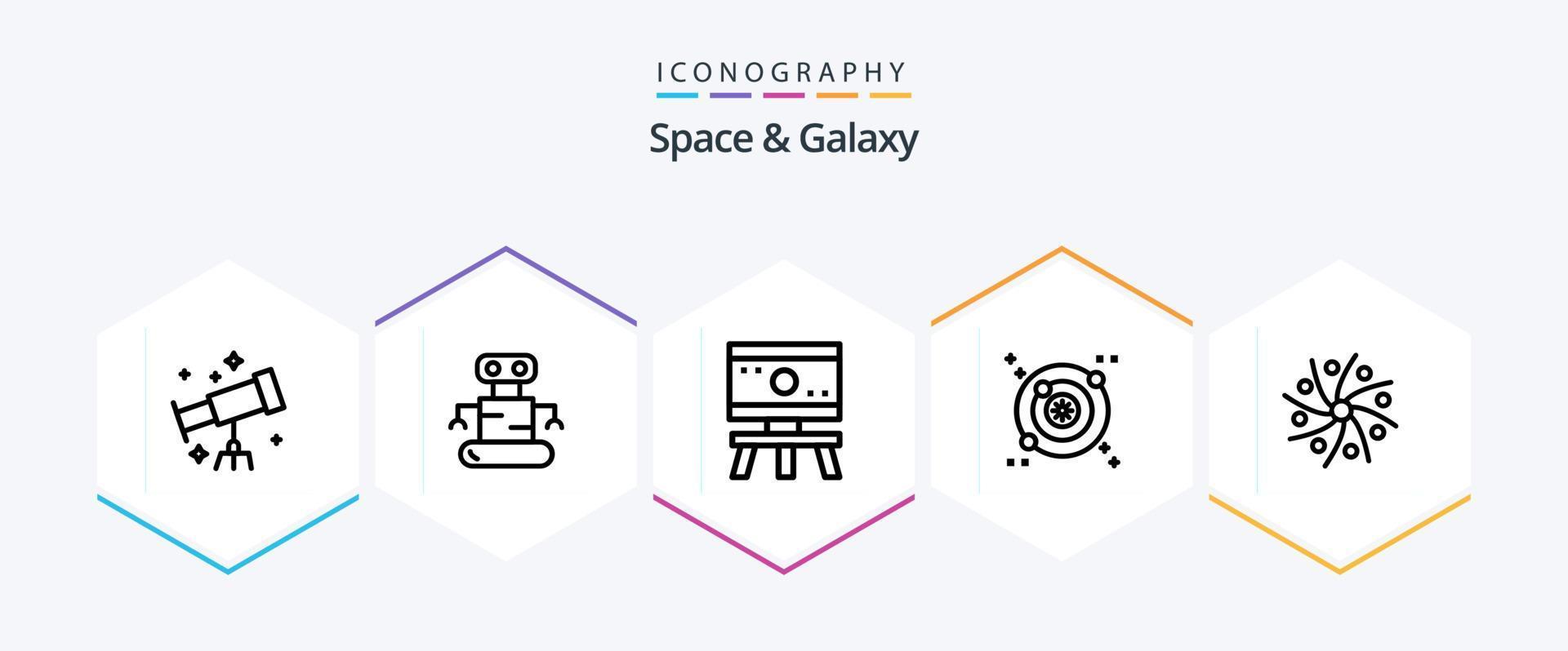 Space And Galaxy 25 Line icon pack including universe. planet. science. galaxy. space vector