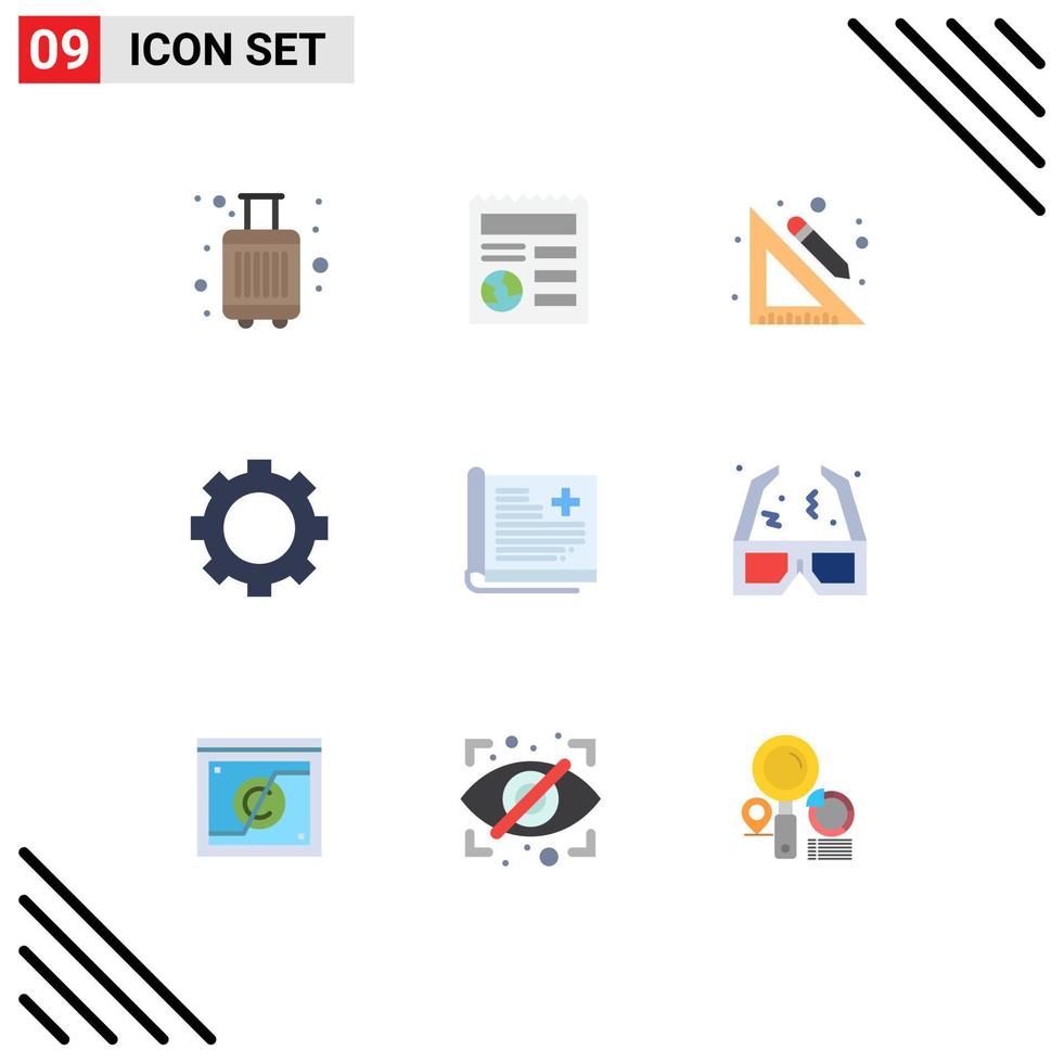 Group of 9 Flat Colors Signs and Symbols for history technology education set devices Editable Vector Design Elements