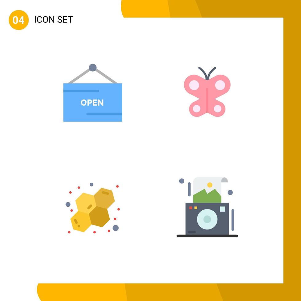 4 User Interface Flat Icon Pack of modern Signs and Symbols of commerce chemistry signboard insect camera Editable Vector Design Elements