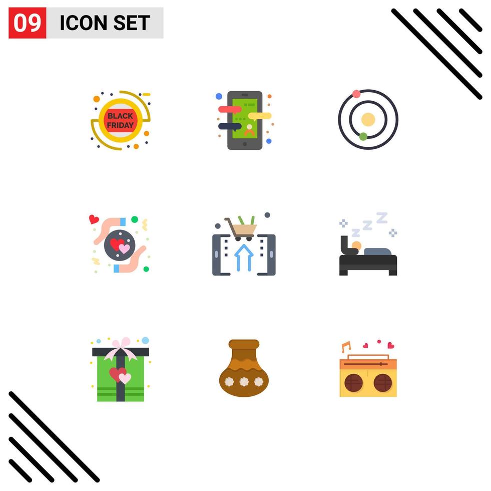 Editable Vector Line Pack of 9 Simple Flat Colors of online heart language app love care Editable Vector Design Elements