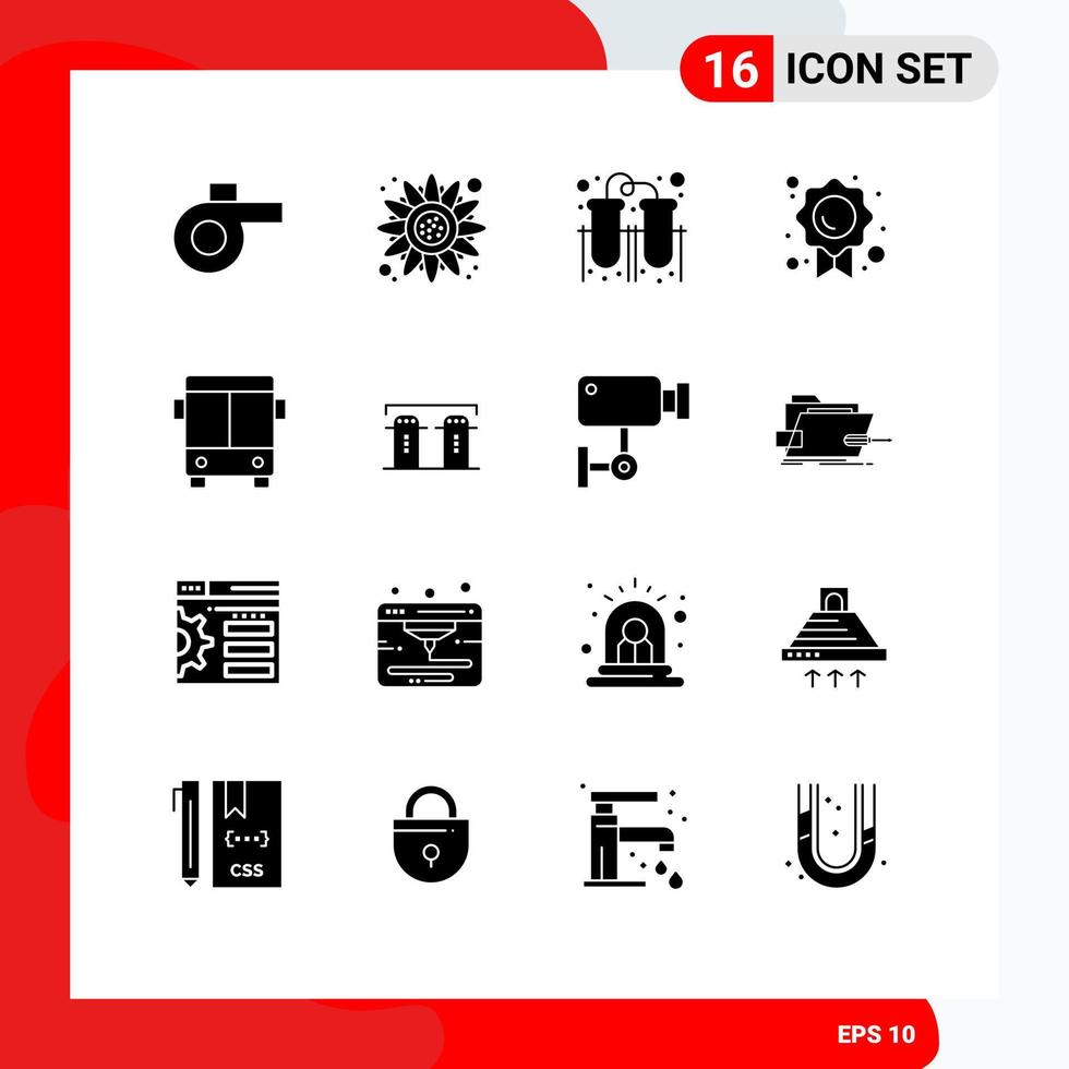 16 Universal Solid Glyphs Set for Web and Mobile Applications vehicle bus tubes automobile trust Editable Vector Design Elements