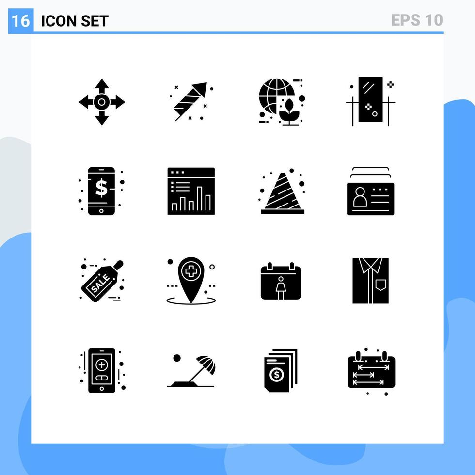 Set of 16 Modern UI Icons Symbols Signs for reflection grooming global dresser energy Editable Vector Design Elements