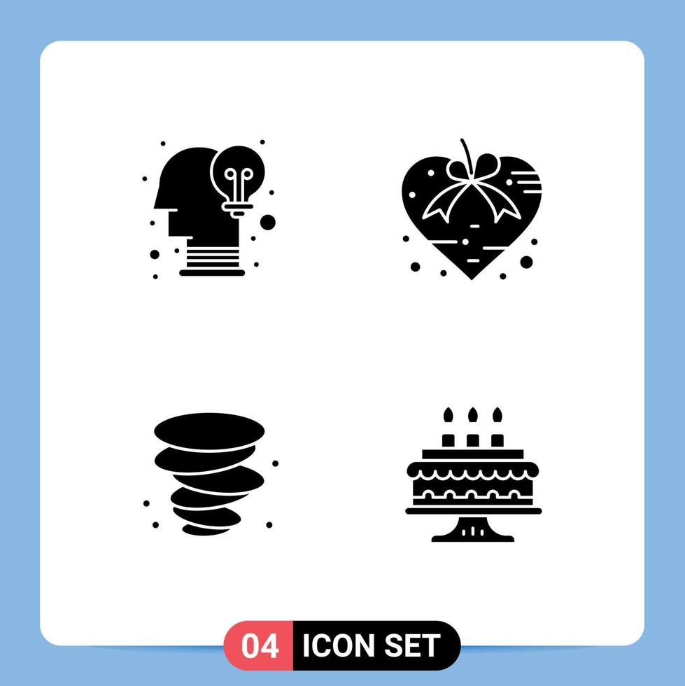 conjunto de 4 iconos de interfaz de usuario modernos símbolos signos para tormenta cerebral opinión cinta viento elementos de diseño vectorial editables vector