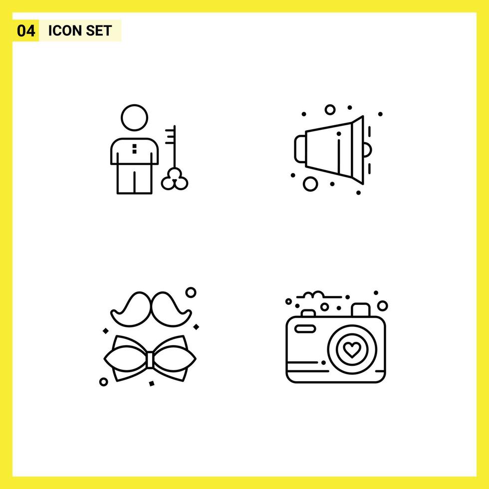 Set of 4 Vector Filledline Flat Colors on Grid for solution volume man security bow Editable Vector Design Elements