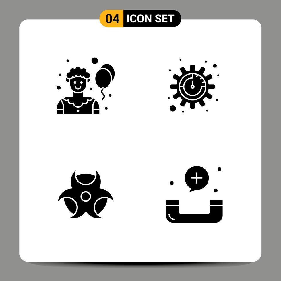 Group of 4 Modern Solid Glyphs Set for circus call productivity education emergency Editable Vector Design Elements